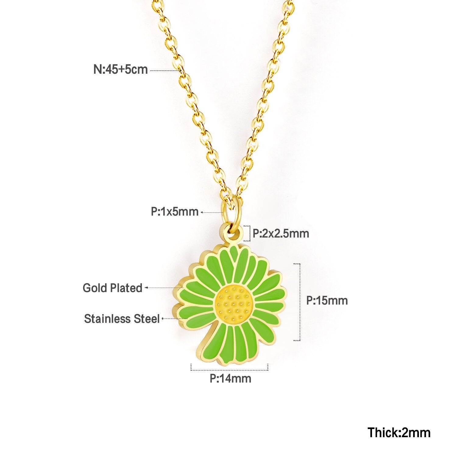 ASON Korean Fashion Sunflower Pendant Necklace for Women Stainless Steel Colorful Choker with Extender Jewelry Accessories asonjewelry